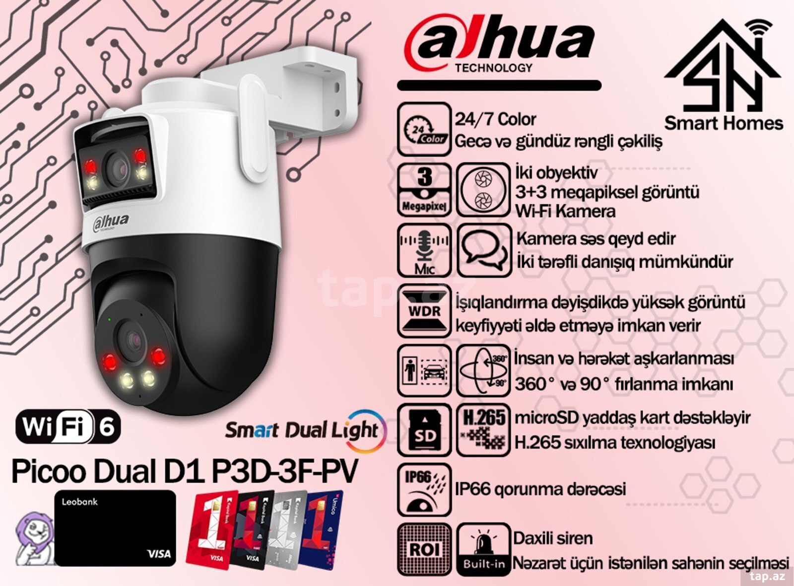 Dahua 3MP Wi-Fi kamerası Picoo Dual D1 DH-P3D-3F-PV Dahua 3MP Wi-Fi kamerası Picoo Dual D1 DH-P3D-3F-PV