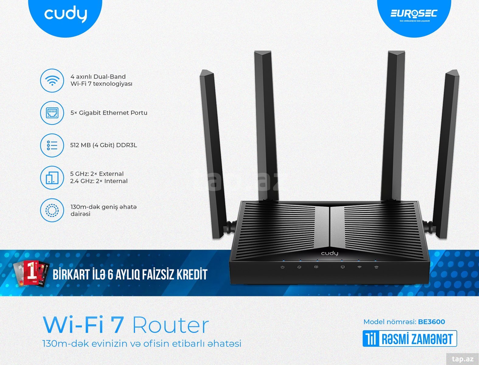 Wi-Fi 7 dəstəkli Gigabit Router Cudy WR3600 Wi-Fi 7 dəstəkli Gigabit Router Cudy WR3600