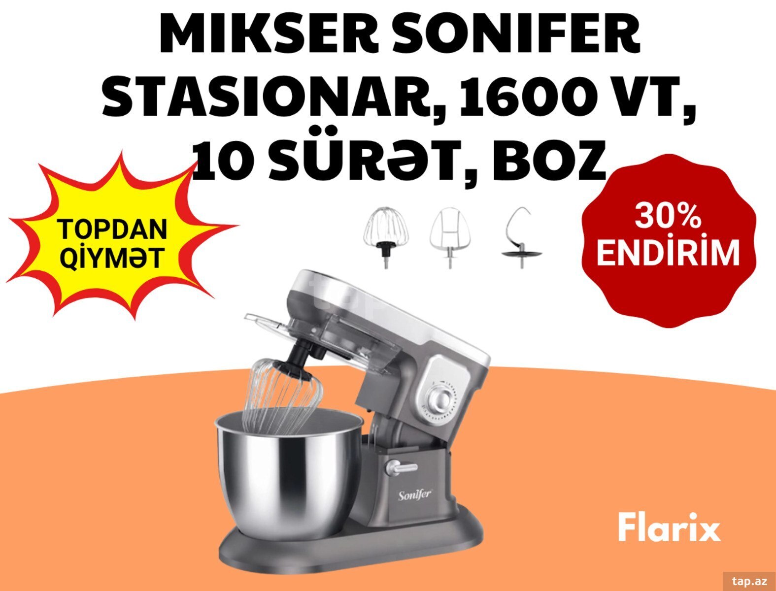 Mikser Sonifer (QR-774322), stasionar, 1600 Vt, 10 sürət, boz Mikser Sonifer (QR-774322), stasionar, 1600 Vt, 10 sürət, boz