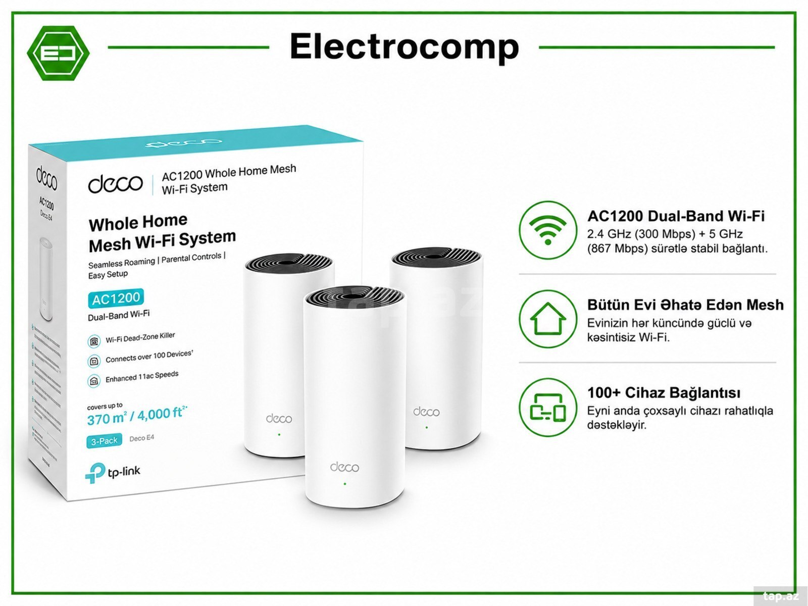 TP-Link Deco E4 (3-pack) AC1200 Whole Home Mesh Wi-Fi System TP-Link Deco E4 (3-pack) AC1200 Whole Home Mesh Wi-Fi System
