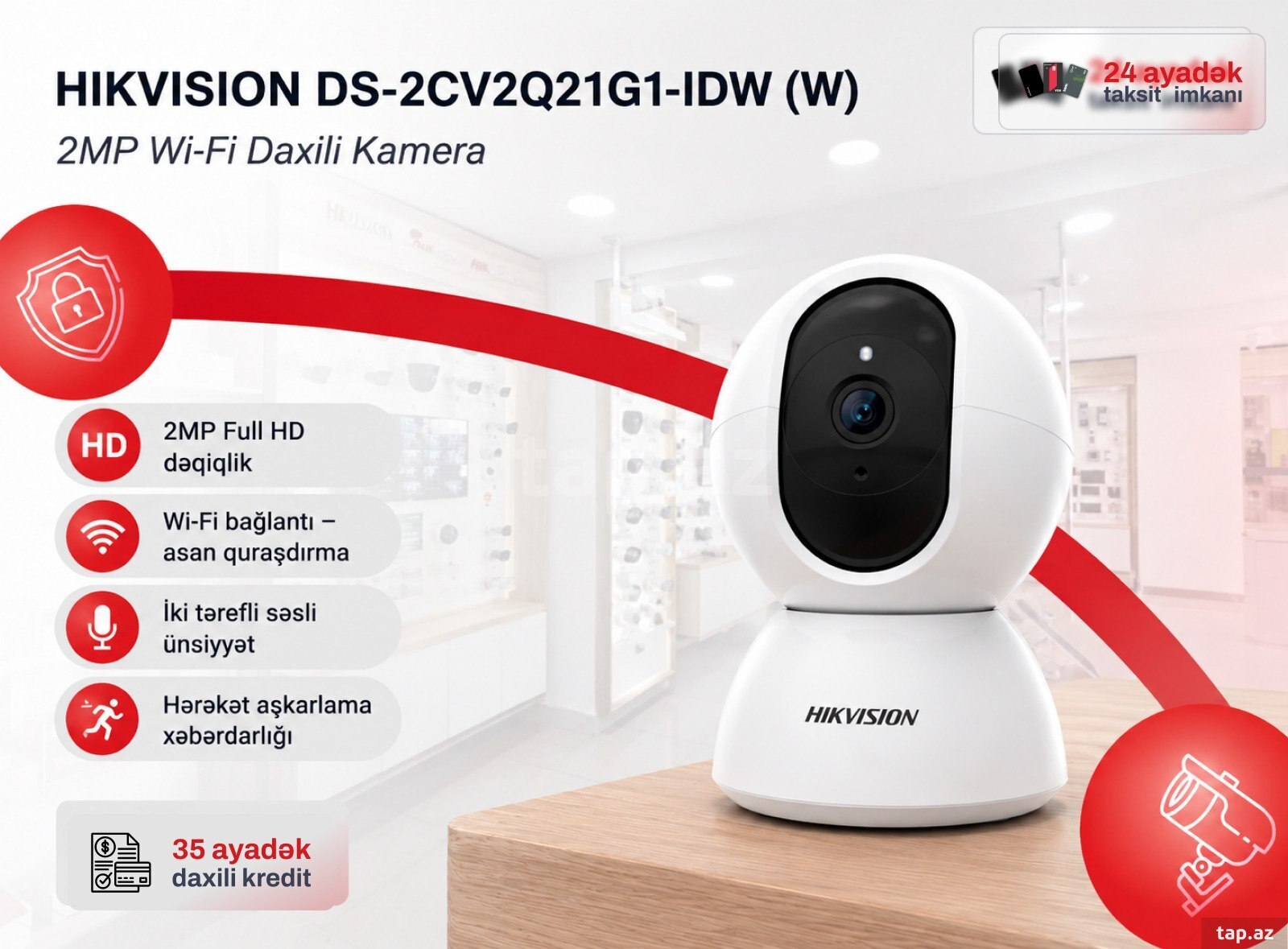 Təhlükəsizlik kamerası Hikvision DS-2CV2Q21G1-IDW(W) 2MP Wi-Fi Təhlükəsizlik kamerası Hikvision DS-2CV2Q21G1-IDW(W) 2MP Wi-Fi
