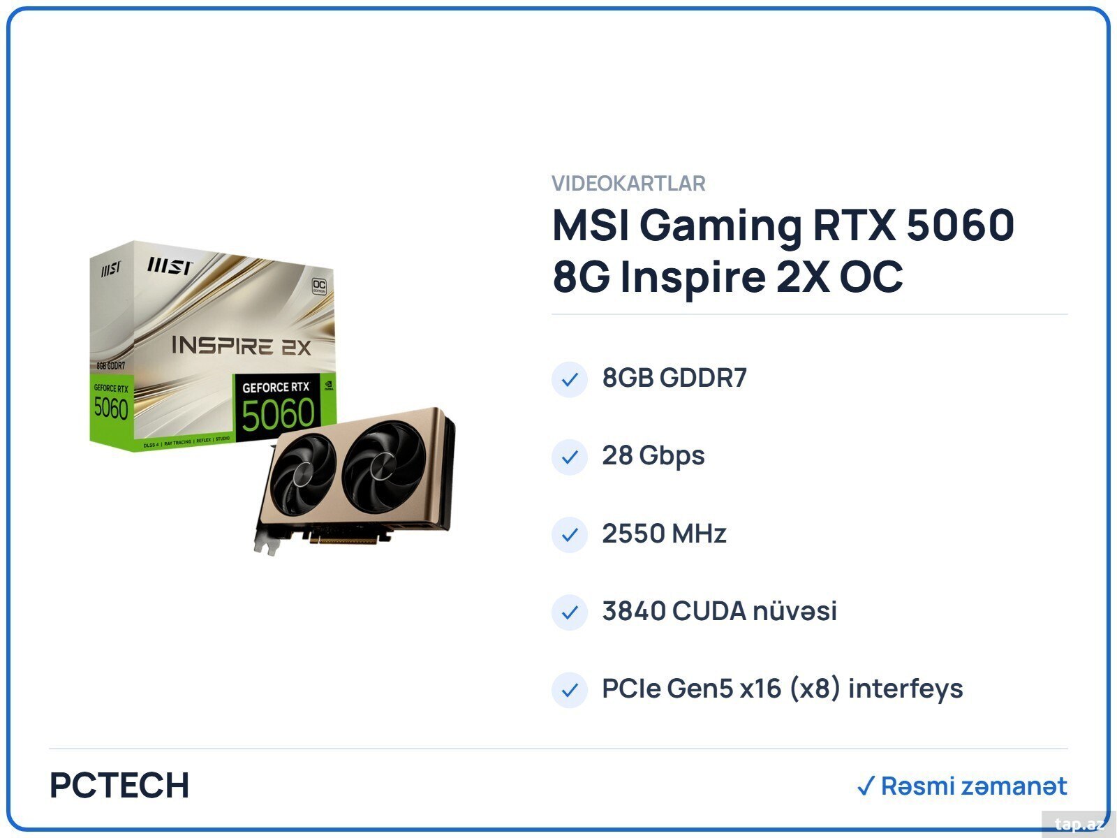 MSI Gaming RTX 5060 8G Inspire 2X OC Graphics Card (912-V537-053) MSI Gaming RTX 5060 8G Inspire 2X OC Graphics Card (912-V537-053)