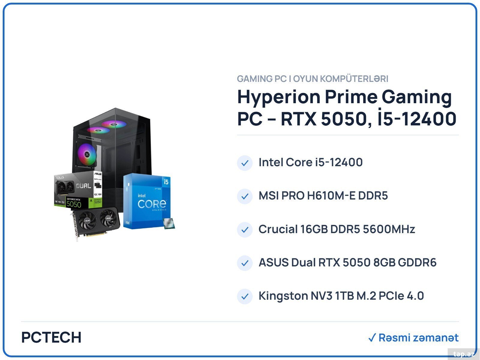 Hyperion Prime Gaming PC RTX 5050, İ5-12400 (CUSTOM-PC-102) Hyperion Prime Gaming PC RTX 5050, İ5-12400 (CUSTOM-PC-102)