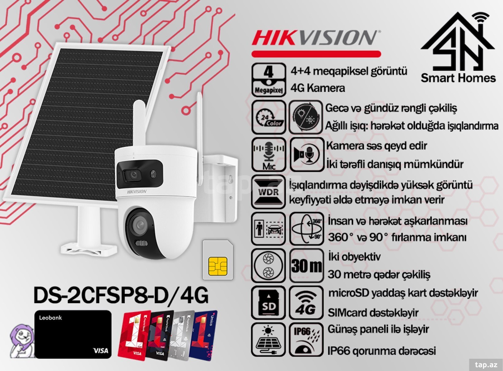 Hikvision iki linzalı fırlanan günəş panelli 4G kamera DS-2CFSP8-D 4G Hikvision iki linzalı fırlanan günəş panelli 4G kamera DS-2CFSP8-D 4G