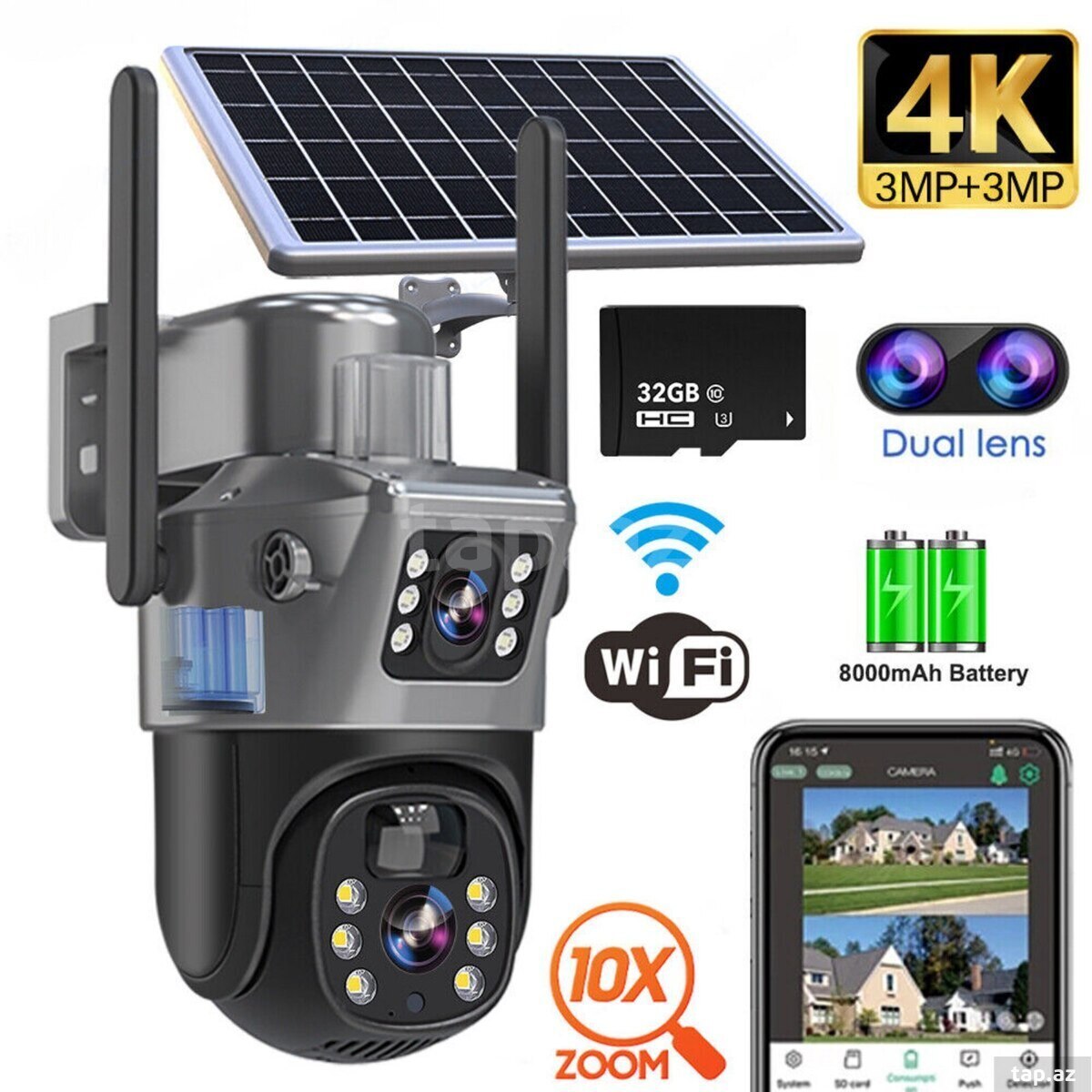 4G tam simsiz solar PTZ360 2 kamera 12MP 4K+64GB 4G tam simsiz solar PTZ360 2 kamera 12MP 4K+64GB