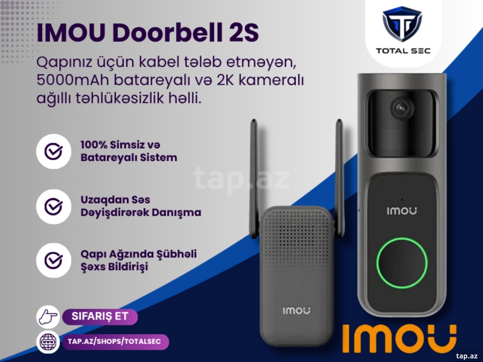 IMOU Doorbell 2S (Simsiz, Kameralı Qapı Zəngi) IMOU Doorbell 2S (Simsiz, Kameralı Qapı Zəngi)