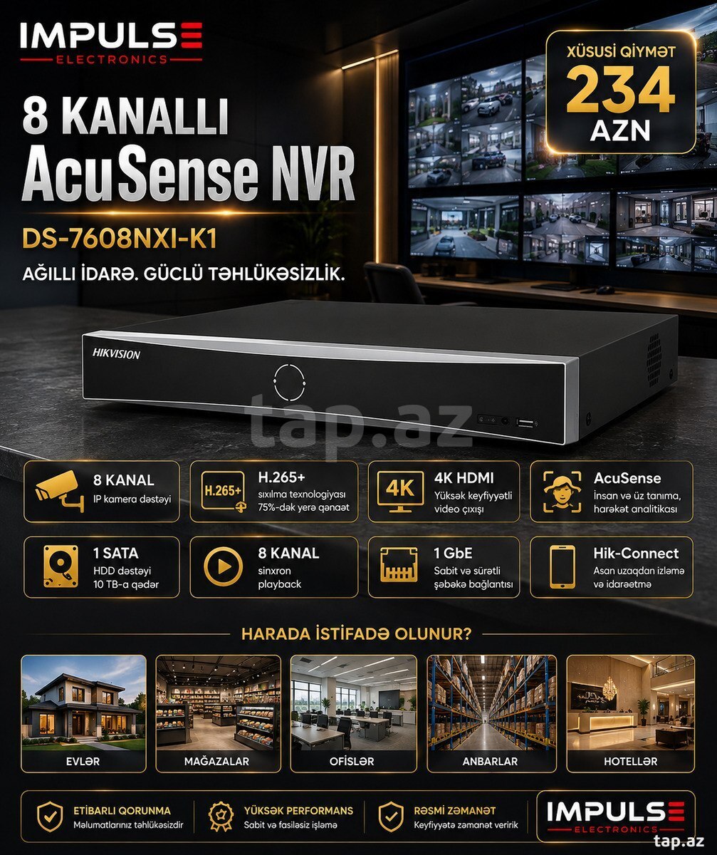 Hikvision 8 Kanal 4K NVR AcuSense, 10TB Hikvision 8 Kanal 4K NVR AcuSense, 10TB