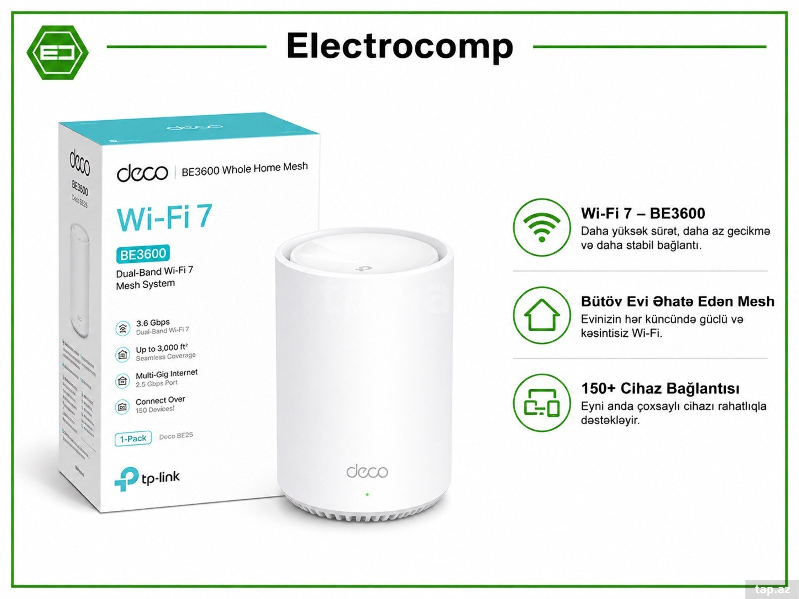 TP-Link Deco BE25 (1-pack) BE3600 Whole Home Mesh WiFi 7 System TP-Link Deco BE25 (1-pack) BE3600 Whole Home Mesh WiFi 7 System