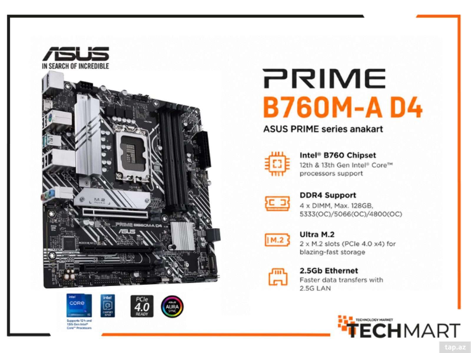 ASUS PRIME B760M-A D4 Anakart DDR4 LGA1700 Micro-ATX ASUS PRIME B760M-A D4 Anakart DDR4 LGA1700 Micro-ATX