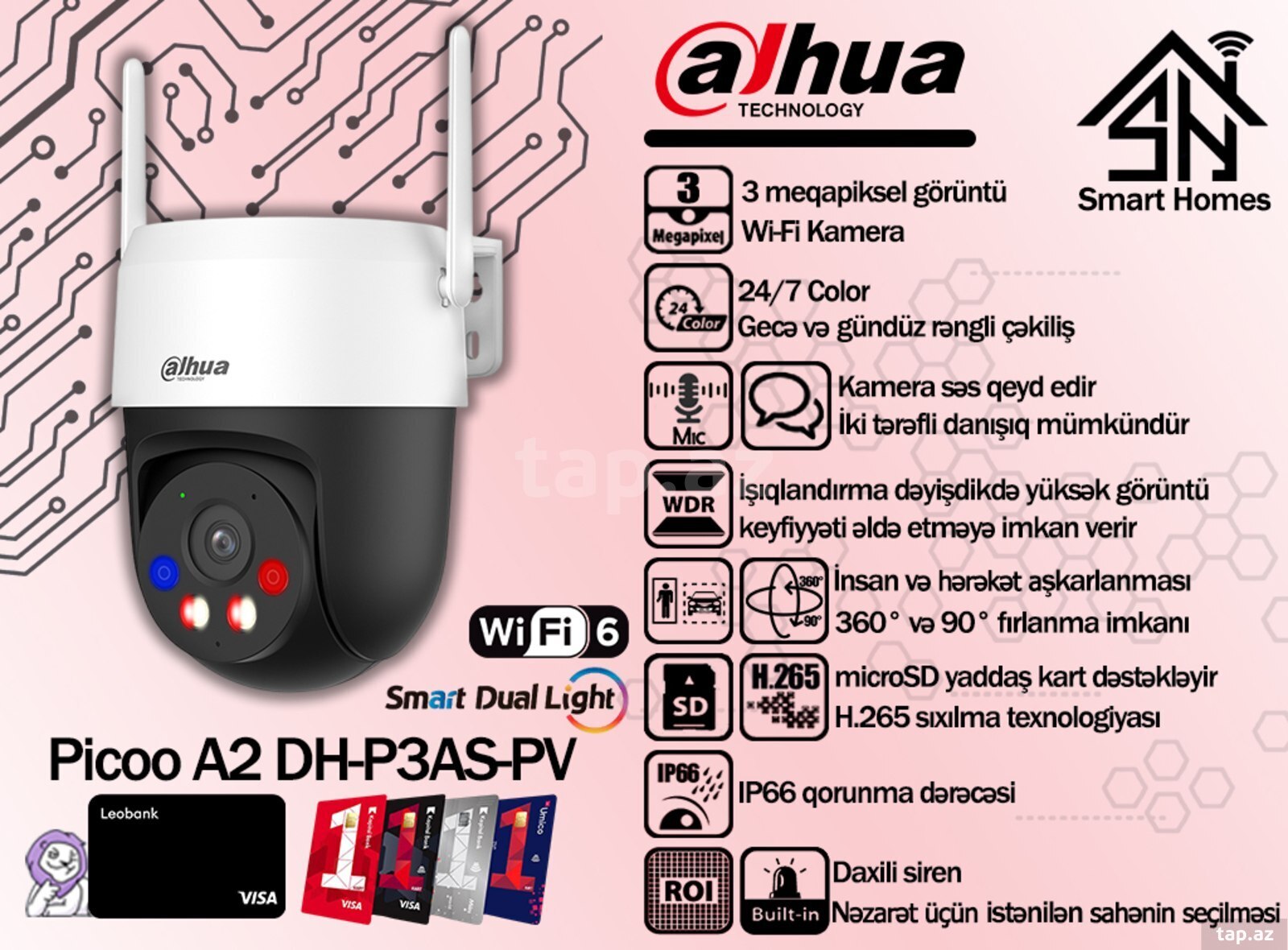 Dahua 3MP Wi-Fi kamerası Picoo A2 DH-P3AS-PV Dahua 3MP Wi-Fi kamerası Picoo A2 DH-P3AS-PV
