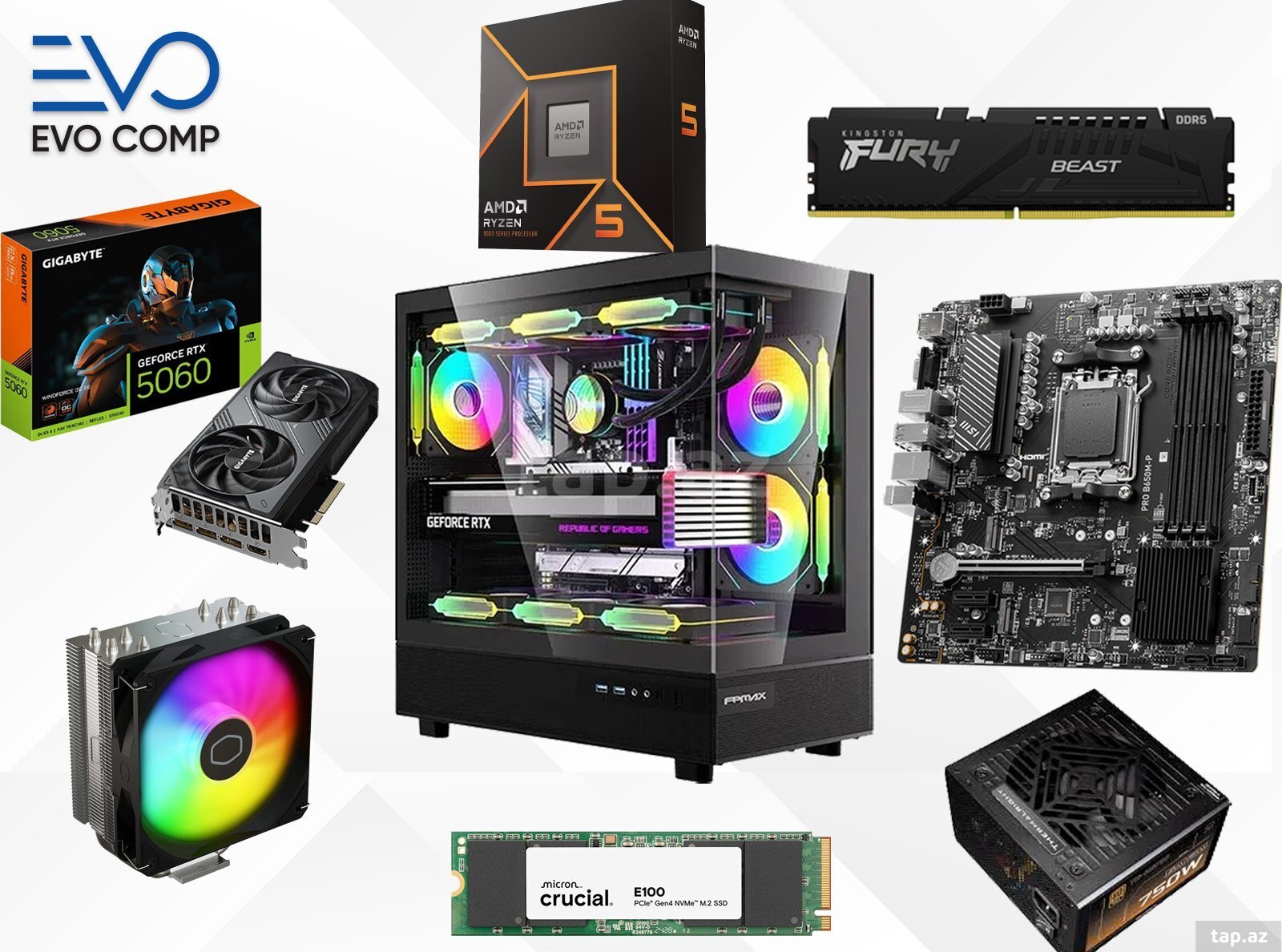 Evo Gaming PC Neo Rush RTX 5060 8GB | Ryzen 5 9600X | 16GB | 1TB Evo Gaming PC Neo Rush RTX 5060 8GB | Ryzen 5 9600X | 16GB | 1TB