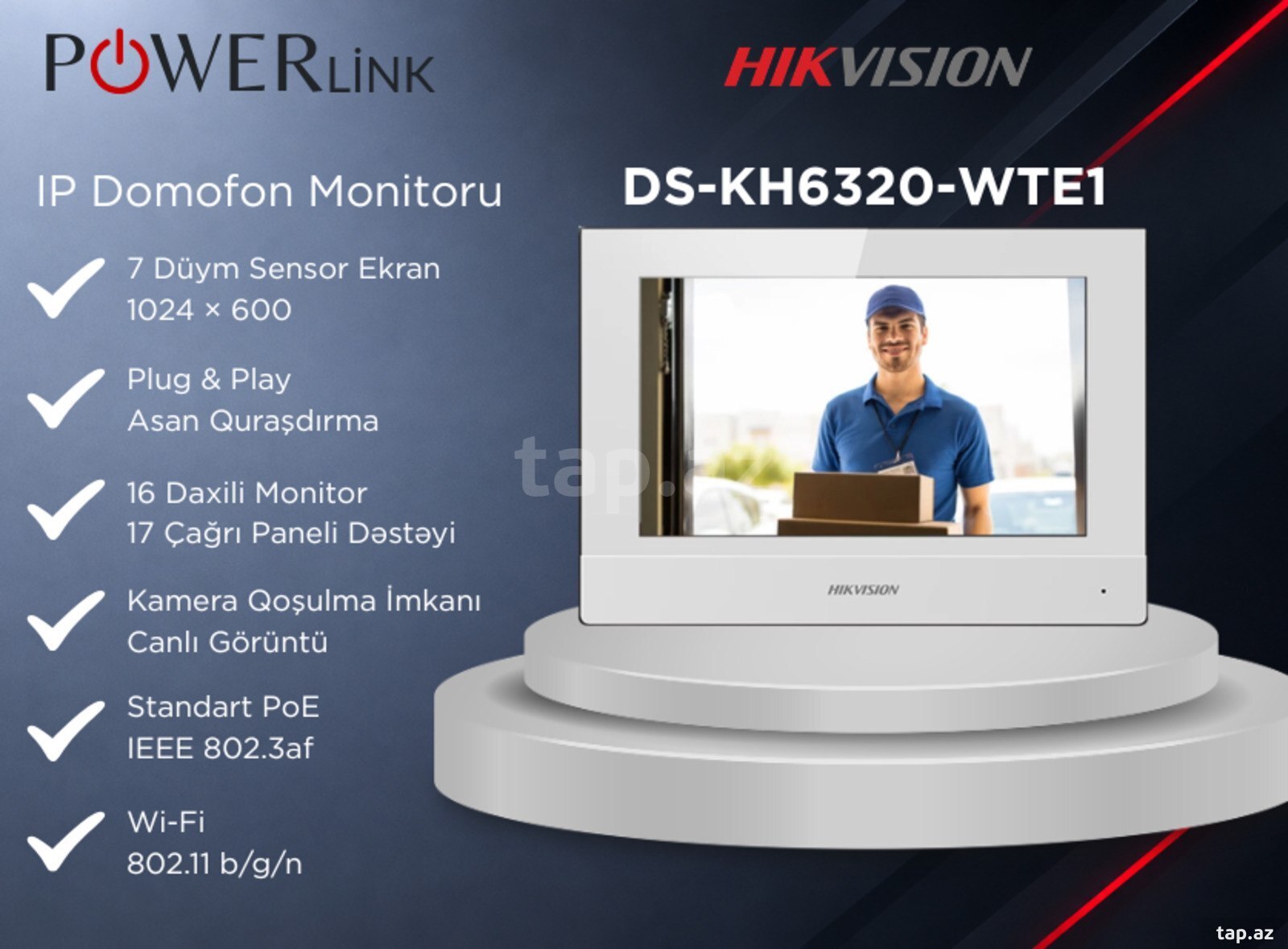 Hikvision DS-KH6320-WTE1 7 Düym Sensor IP Video Domofon Monitoru (Ağ) Hikvision DS-KH6320-WTE1 7 Düym Sensor IP Video Domofon Monitoru (Ağ)