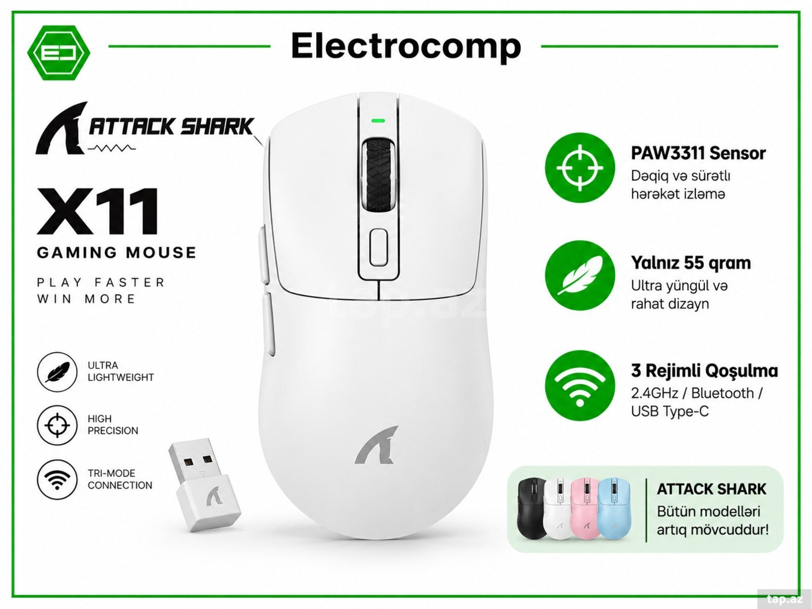 Attack Shark X11 WHITE Gaming mouse Attack Shark X11 WHITE Gaming mouse