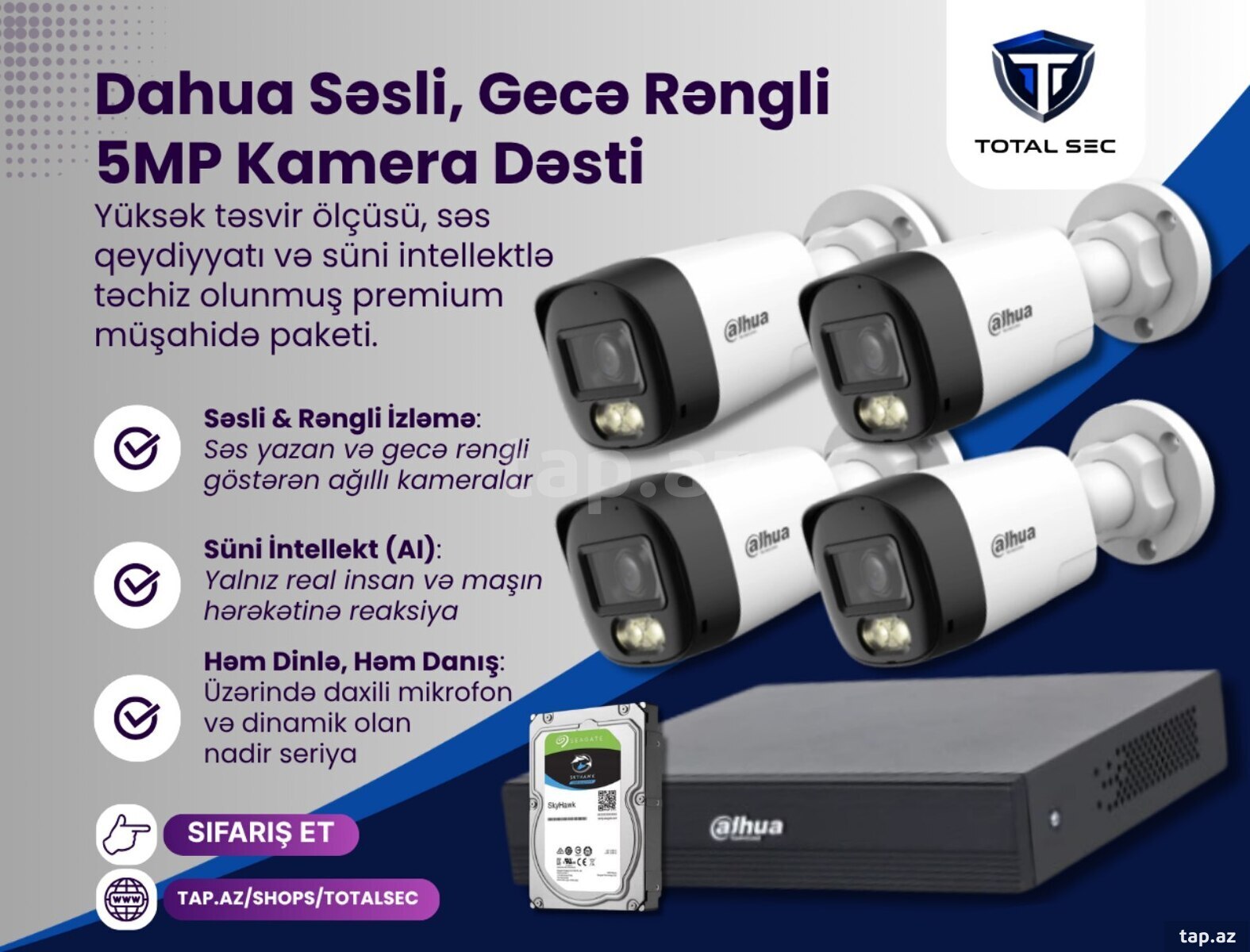 Dahua 5MP Dəst (İkitərəfli Səsli və GecəRəngli) Dahua 5MP Dəst (İkitərəfli Səsli və GecəRəngli)
