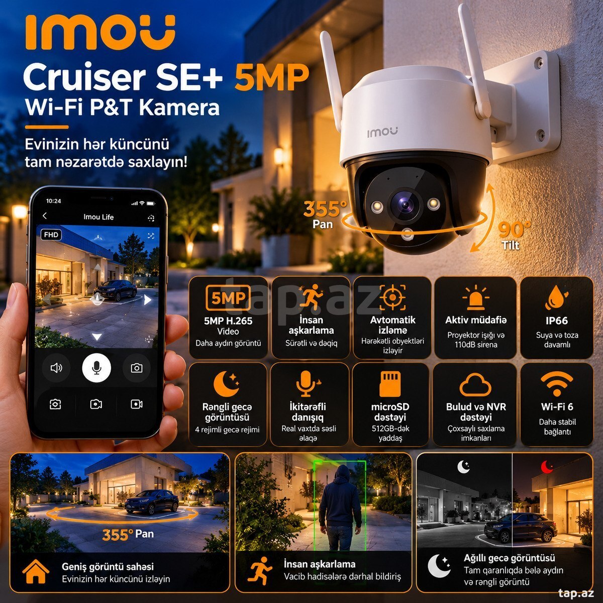 5MP WiFi Kamera IMOU Cruiser SE+ Fırlanan, Rəngli Gecə Görüntüsü 5MP WiFi Kamera IMOU Cruiser SE+ Fırlanan, Rəngli Gecə Görüntüsü