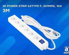 Elektrik uzadıcı 2E Power strip 6хType F, 3х1mm2, 10A, 3m 2E-U06ESM3WH
