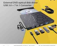 External DVD optical disk driver USB 3.0 + 7 in 1 Converter