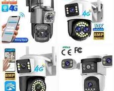 4G sim kartlı ptz 2 kamera 360 8mp, 4K+64gb