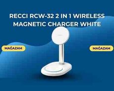 Recci RCW-32 2 in 1 Wireless Magnetic Charger  Holder Stand white