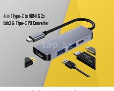 Konvertor 4 in 1 Type-C to HDMI 2x USB 3 Type-C PD