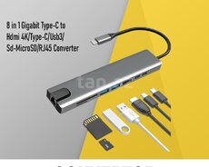 Konvertor 8 in 1 Gigabit Type-C to HDMİ 4K Type-C USB 3.0 SD-MicroSD RJ45