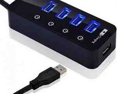 XBOSS I4 5 Portlu Yandırıb Söndürmə Düyməli 5Gbps Sürətli USB HUB (Qara)